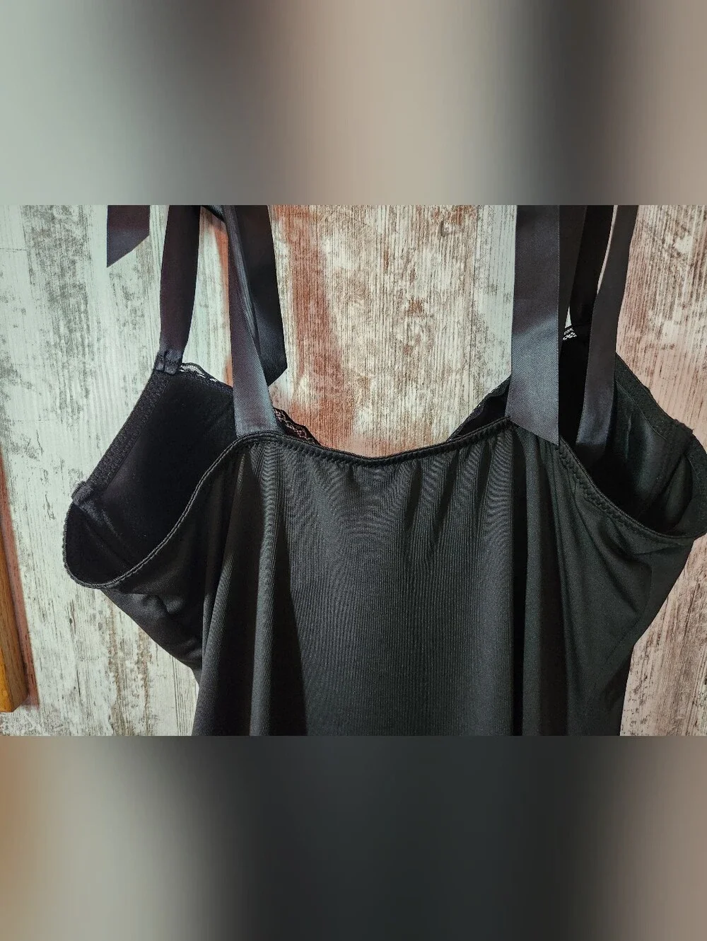 Black Satin & Lace Bustier Camisole with Ribbon Straps Sexy Witch Vibes Size L